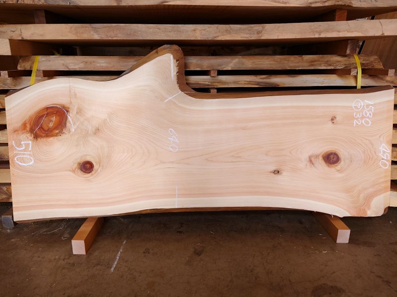 Ｈ-２３０　桧ヒノキひのき檜節板　看板用　１５８０×５５０【天然乾燥材】【表面電気カンナ済】