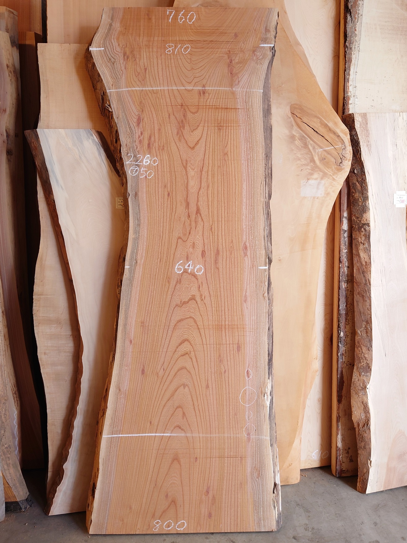 Ｋ-８０６　欅ケヤキ　国産　天然耳付き板　２２６０×８００　電気カンナ加工【天然乾燥材】