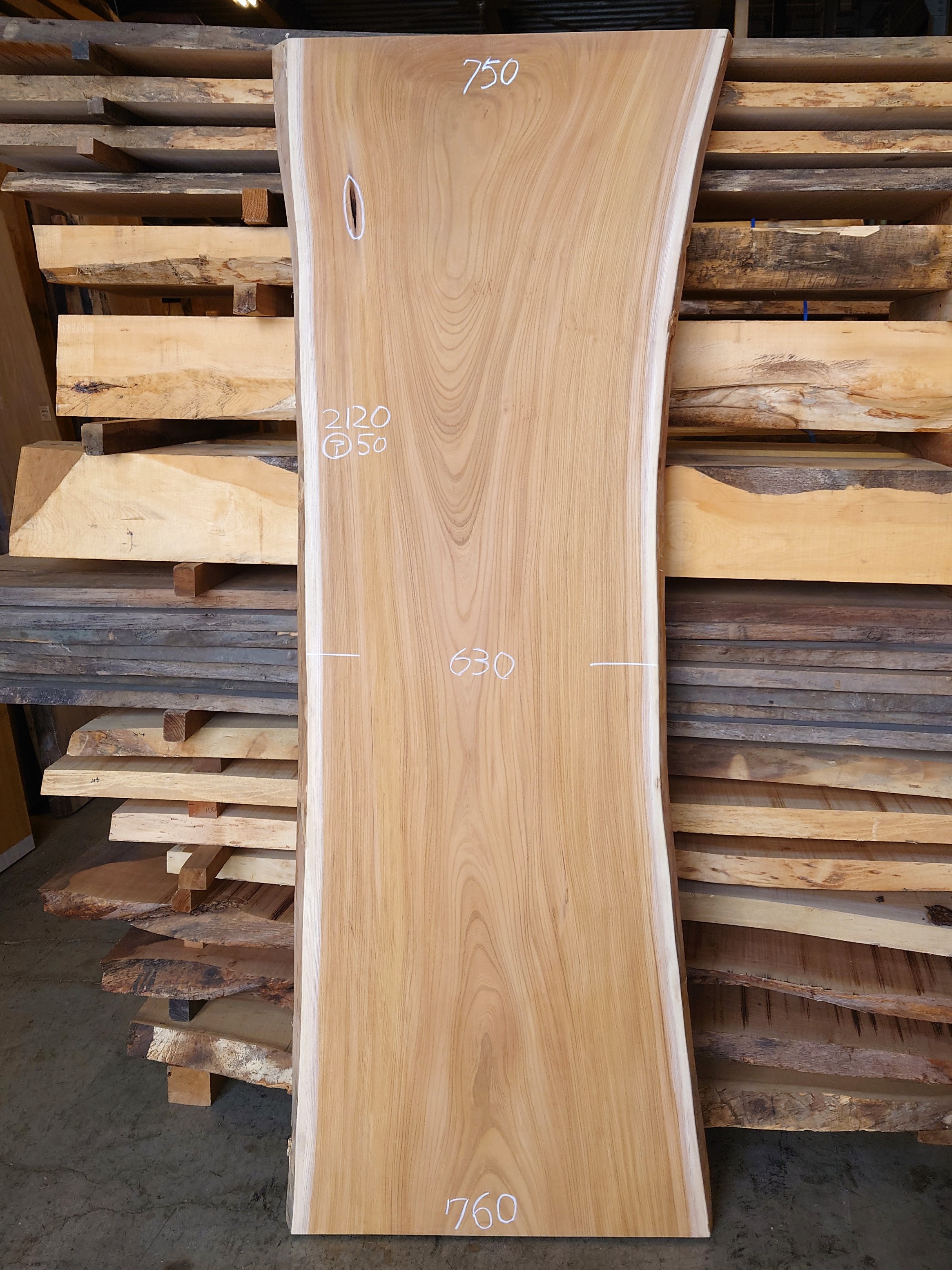 Ｋ-８７８　欅ケヤキ　国産　看板用板　２１２０×７５０【仕上げ加工済】【天然乾燥材】