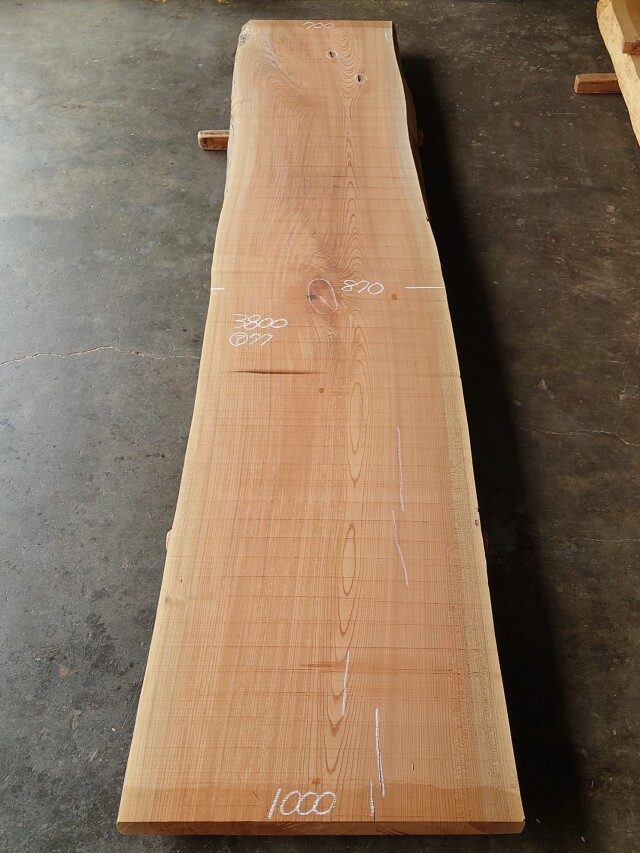 Ｋ-８７６　欅ケヤキ　国産　カウンターテーブル天板用　３８００×９００【天然乾燥材】