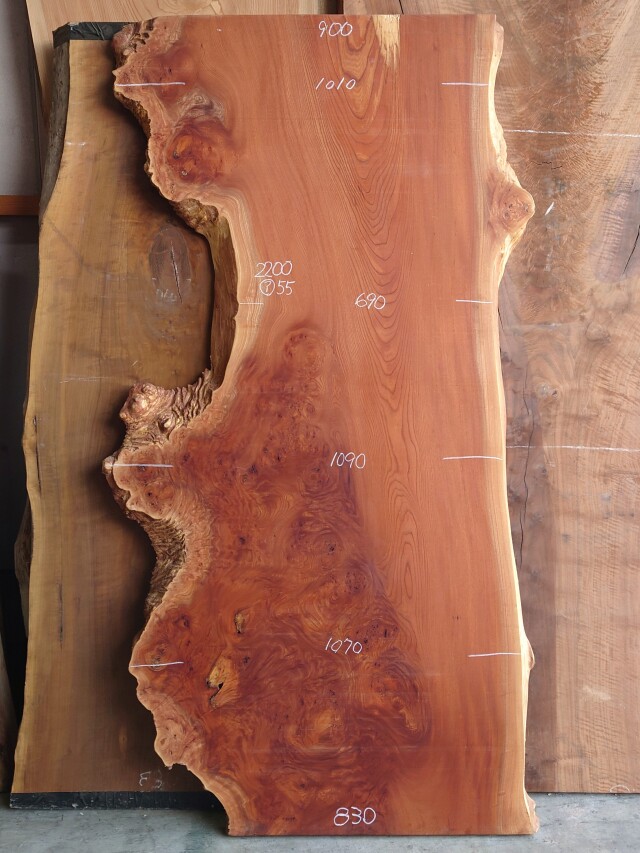 Ｋ-９０６　欅ケヤキ　国産　良杢　テーブル看板用板　２２００×１０００【天然乾燥材】