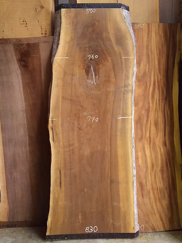 WO-１５６　ブラックウォールナット　天然耳付き板　２２００×８００　天然乾燥材