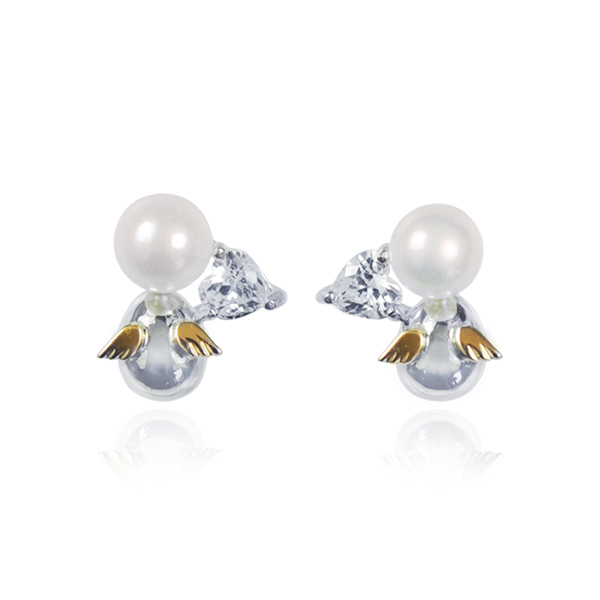 ◆納期約4週間◆天使の卵　淡水パールジュエルハートピアス　【天使3129PL】