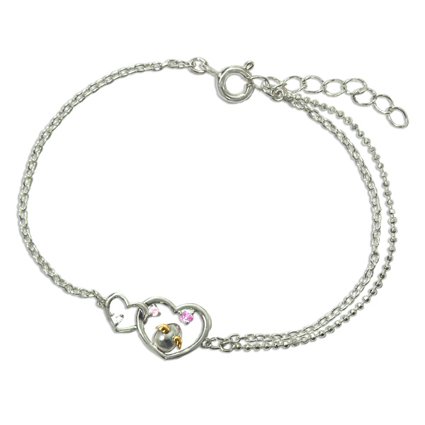 ◆納期約4週間◆天使の卵　ダブルハート　ロジウムブレスレット【天使5115PTRM】