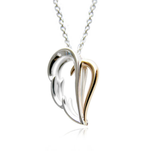 シルバー＆ゴールド ツートン羽モチーフネックレス（小） 未来天使  