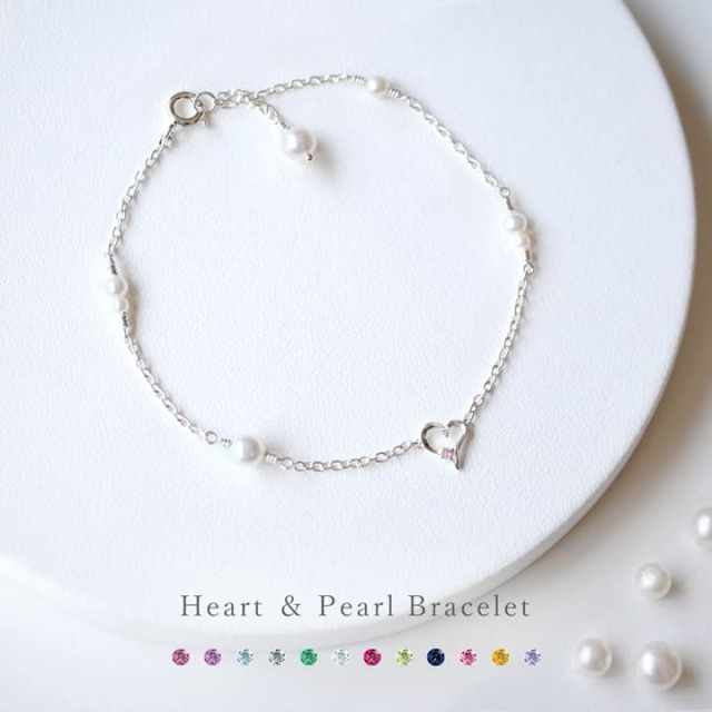 ◇選べる誕生石◇ Hearty Pearl ハートパールシルバーブレスレット