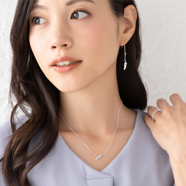 kmrii似 天然石 羽フリンジ ネックレス ◇誕生石対応◇フェザー 羽 ネックレス シルバー K10 K18 プラチナ