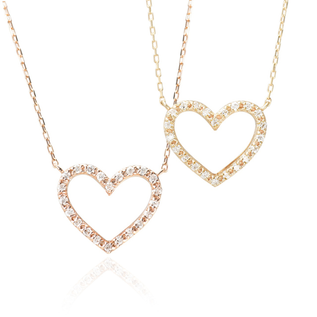 10金ゴールド ダイヤモンドハートネックレス Open Heart Diamond Mipn
