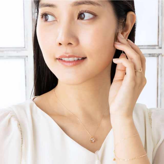 10金ピンクゴールド 天然石ダブルハートネックレス