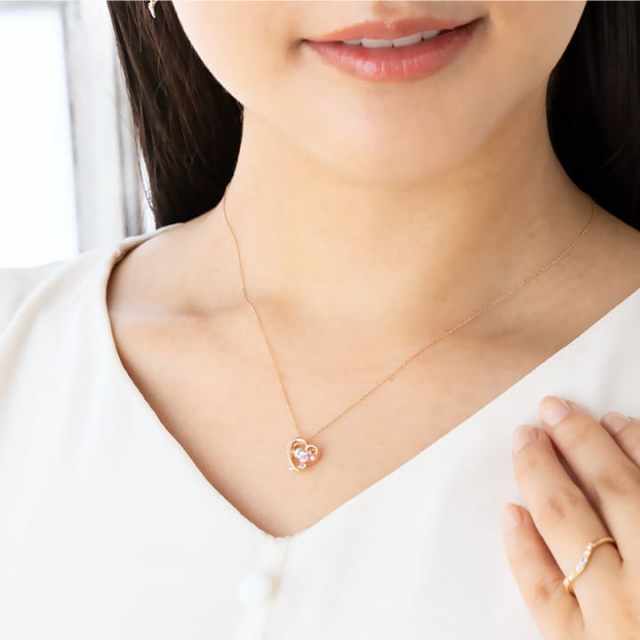 10金ピンクゴールド 天然石ダブルハートネックレス
