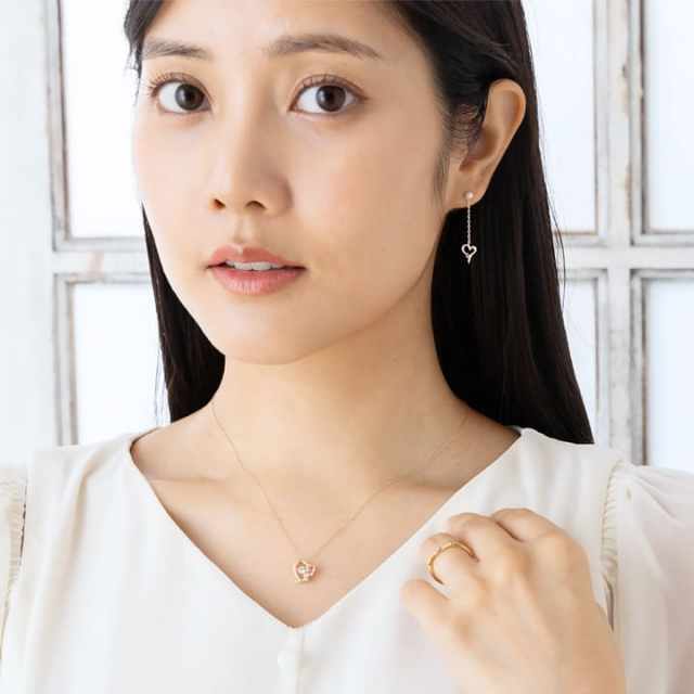 10金ピンクゴールド 天然石ダブルハートネックレス