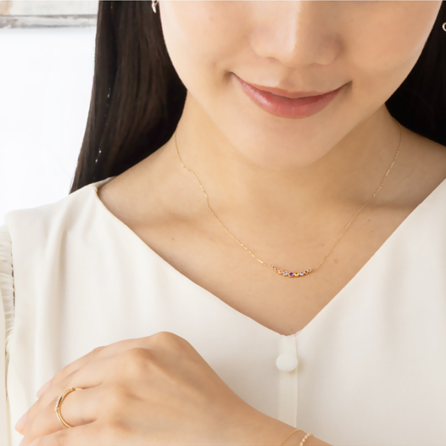 K10ゴールド スミレ・サクラ 天然石アミュレット ラインネックレス