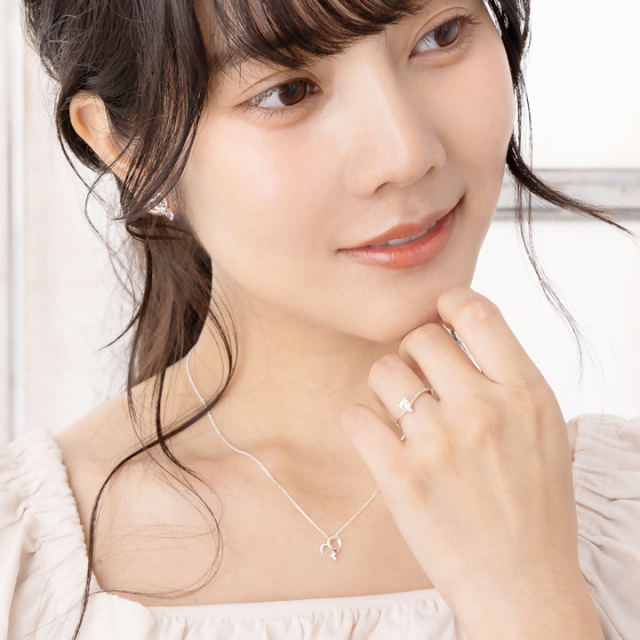 ダイヤモンド＆誕生石 ハートシルバーネックレス flame of heart