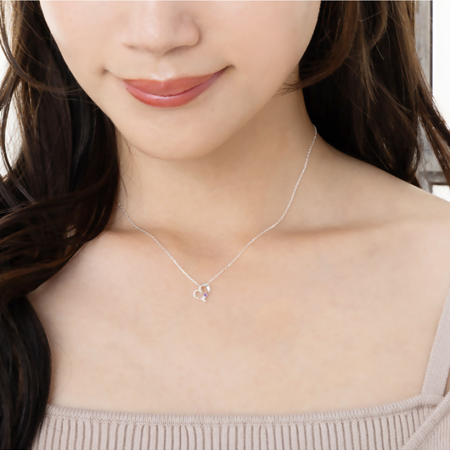 ダイヤモンド＆誕生石 ハートシルバーネックレス flame of heart