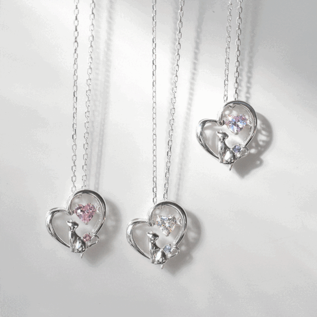 ◇誕生石対応◇Twinkle Cat 「ネコが運ぶ幸せハート」 ダンシング