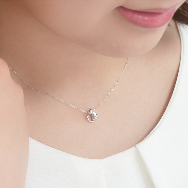 選べる誕生石】 K10ピンクゴールド/ホワイトゴールド 猫ネックレス  