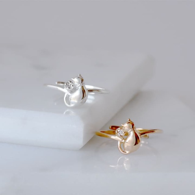 Diamond Cat Adjustable Ring しっぽにダイヤモンド輝く 猫の