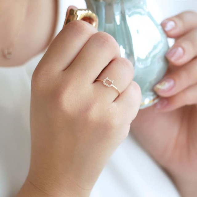 ◇K10イエローゴールド ダイヤモンドネコリング 0.05カラット