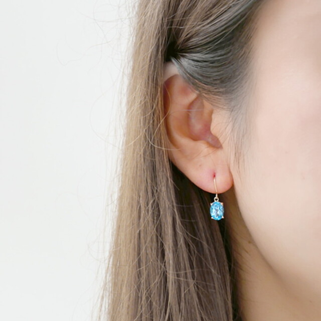 ピアス 手作り アクアカラースカイブルートパーズ ツインペアシェイプ 