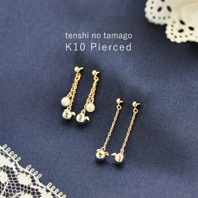 揺れるK10ピンクゴールドチェーンパールピアス｜可愛いアクセサリー 