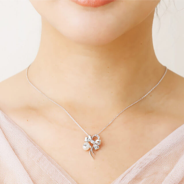 数量限定】天使の卵 リボン＆天然パールネックレス Ribbon & Pearl