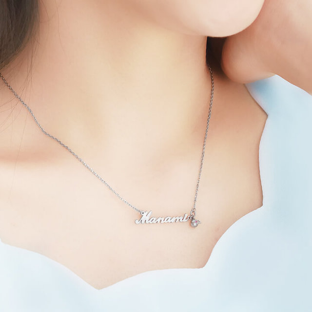 誕生石付きネームオーダーオリジナルネックレス｜天使の卵 輝く天使の羽