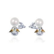 ◆納期約4週間◆天使の卵　淡水パールジュエルハートピアス　【天使3129PL】