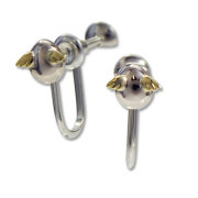 希少 天使のたまご ピアス プラチナ Crescent Moon 三日月＆ネコ シルバーピアス 未来天使 Angel