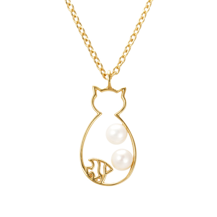 ◆営業日13時まで即日発送◆Cat＆the Bubble Pearl Necklace 天然パールネコネックレス Mirai Tenshi【MIP11019PL】［ねこ 猫］