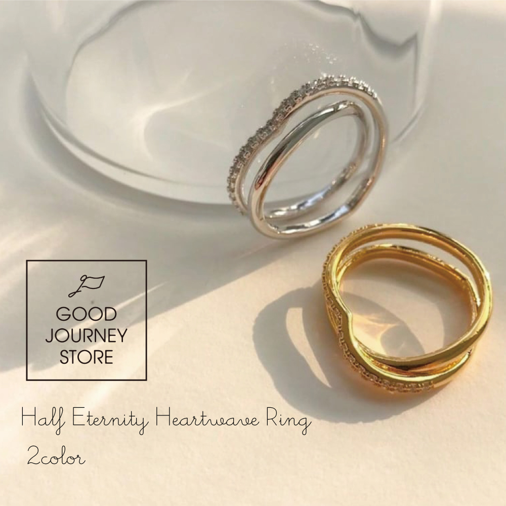 指輪 リング シルバー ゴールド ネックレス  贈り物 プレゼント ハート 指輪 リング 重ね付け 軽量  シルバー ゴールド アクセサリー ハーフエタニティハートウェーブリング 2Color GOOD JOURNEY STORE RA-HW