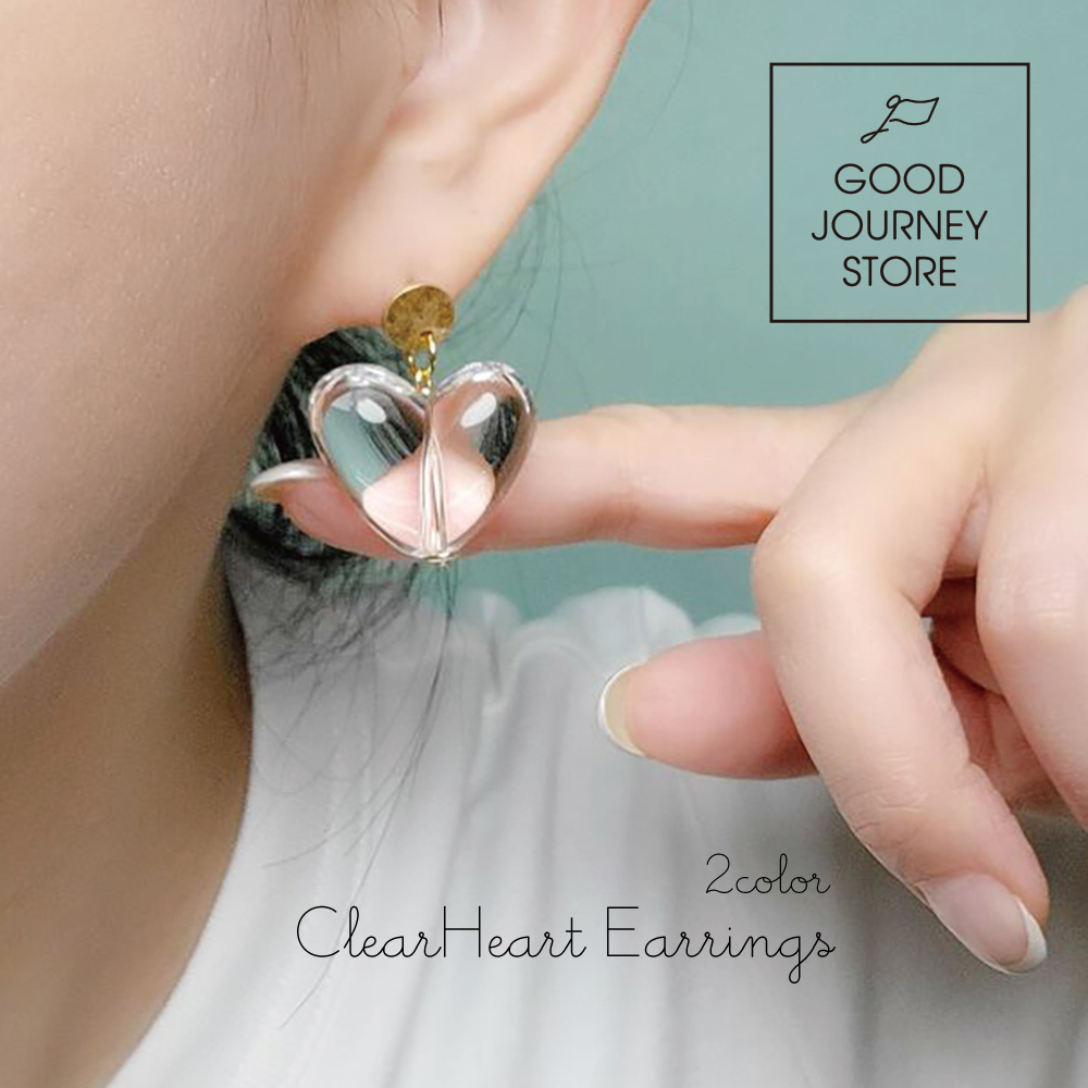 ピアス シルバー ゴールド ピアス  贈り物 プレゼント ピアス クリア ハートシルバー ゴールド アクセサリー クリアハートピアス 2Color GOOD JOURNEY STORE PB-AH