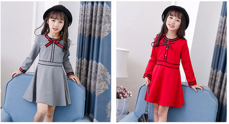 おでかけルック ワンピース 子供服 全2色(グレー/レッド) サイズ(90/100/110/120/130cm)  ≪ネコポス不可≫ [M便1/0]