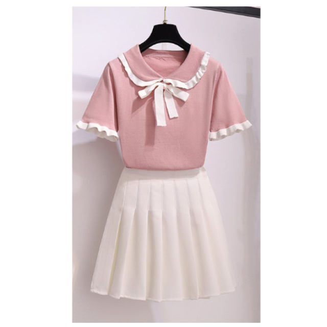 セットアップ 可愛い ニットトップス プリーツスカート 国