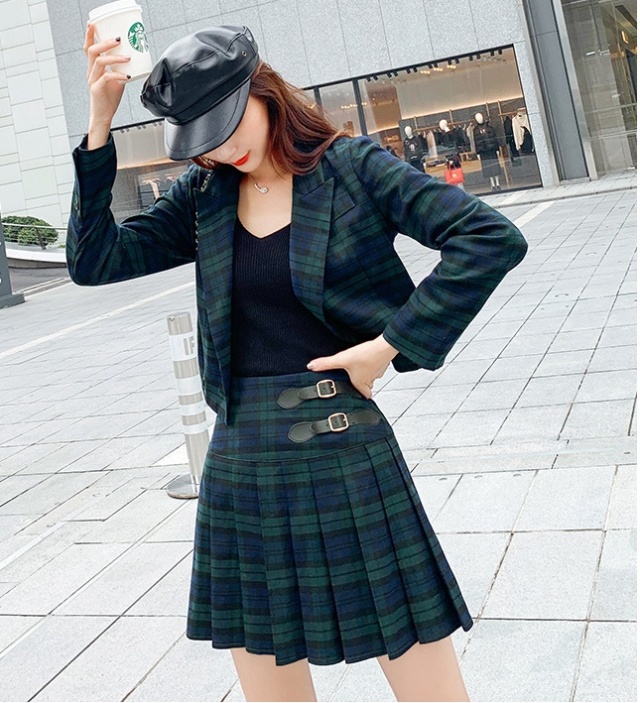 レディース 秋 冬 ジャケット プリーツスカート セットアップ インパン付き 可愛い チェック グリーン セットアップ 長袖 韓国 レディース 韓国 アイドル 衣装 ネコポス不可 返品交換不可 エンジェルローブヴィセ ヴィセ
