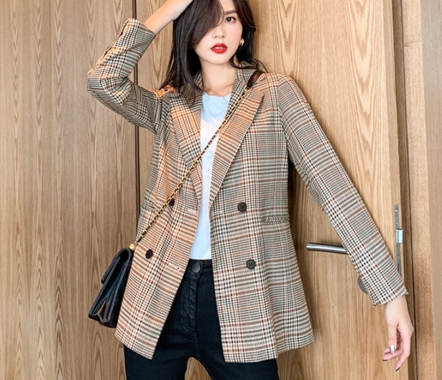 ROLAROLA★韓国人気★CHECK CROP JACKET BEIGE JK-21111 レディース 秋 冬 ジャケット 可愛い チェック 茶色 ブラウン