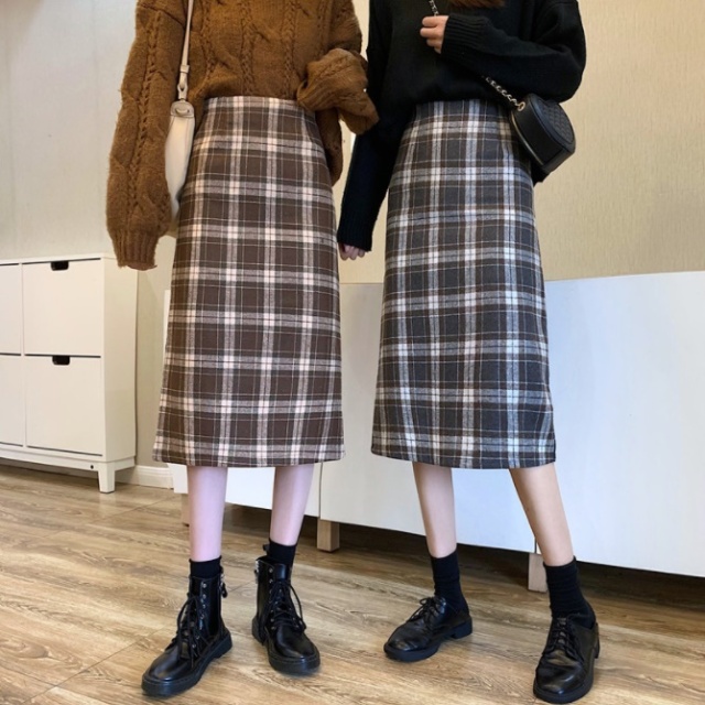 レディース スカート チェック ミディ丈 タイトスカート 韓国