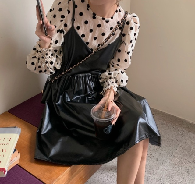 レディース 長袖 シアー トップス ワンピース セット フェイクレザー ホワイト ドット柄 白 韓国 可愛い レース 大人 レディース 春 夏 秋 韓国 オルチャン トップス 衣装 返品交換不可 エンジェルローブヴィセ ヴィセ Visee 天使のドレス屋さん 公式オンラインショップ