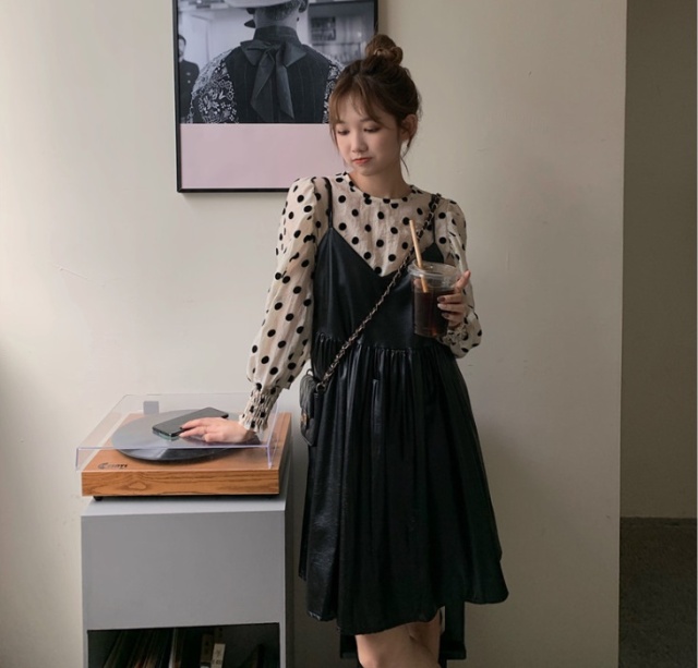 レディース 長袖 シアー トップス ワンピース セット フェイクレザー ホワイト ドット柄 白 韓国 可愛い レース 大人 レディース 春 夏 秋 韓国 オルチャン トップス 衣装 返品交換不可 エンジェルローブヴィセ ヴィセ Visee 天使のドレス屋さん 公式オンラインショップ