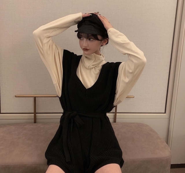 レディース 長袖 トップス 白 ハイネック 韓国 可愛い レース