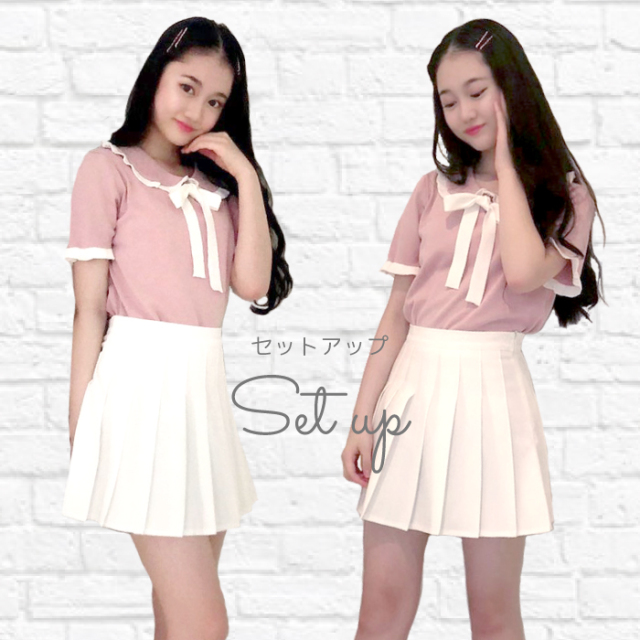 セットアップ 可愛い ニットトップス プリーツスカート 国 レディース 春 夏 韓国 アイドル 衣装 ネコポス可能 返品交換不可 エンジェルローブヴィセ ヴィセ visee