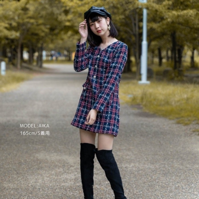 レディース ワンピース 可愛い ツイード ワンピース 長袖 韓国  