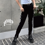 パンツ レディース ストレッチパンツ スキニー パンツ ベルト ジップ y2k サブカル 黒 無地 かっこいい パンク ロック スタイル ファッション タイト  韓国 アイドル 衣装 S M 小さめ ジュニア 衣装 白 黒 ダンス 衣装 KPOP アイドル 衣装 PUNK&GEAR
