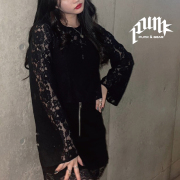 長袖 レース トップス シースルー レディース クロップド丈 トップス y2k サブカル かわいい かっこいい パンク ロック スタイル ファッション トップス 短め丈 韓国 アイドル 衣装 S M ジュニア 衣装 PUNK&GEAR