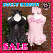 【DOLLY　RIBBON】　リボン付きワンピース（シュシュ付き）女の子用◇水着   100　110　120　130【天使のドレス屋さん】子供