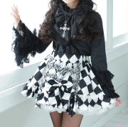 子供服 スカート 子供 キッズ ダンス 衣装 ゴシックシャドウ ダイヤ柄 リボンブローチ付き モノトーン リボン コスチューム ゴシックロリータ ダンス衣装 発表会 キッズ ドレス 撮影会 ゴスロリ スカート ネコポス不可商品