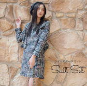 レディース ジャケット ワンピース セットアップ 可愛い ツイード セットアップ 長袖 韓国 レディース 秋 冬 スーツ 韓国 アイドル 衣装 ネコポス不可 返品交換不可 エンジェルローブヴィセ ヴィセ visee