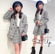 レディース 秋 冬 ジャケット プリーツスカート セットアップ インパン付き 可愛い チェック グレー セットアップ 半袖 韓国 レディース 韓国 アイドル 衣装 ネコポス不可 返品交換不可 エンジェルローブヴィセ ヴィセ