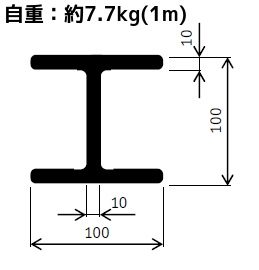 TBM製 アルミH鋼 長さ1m 100×100×10×10mm 自重約7.7kg A6N01 アルミH型鋼
