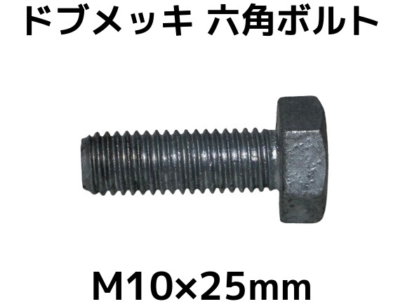 ドブメッキ 六角ボルト M10×25mm 1本 全ネジ 押ネジ 押ボルト【取寄せ