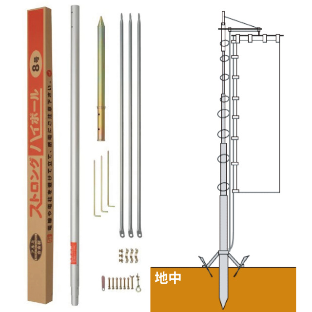 幟のぼり用 ストロングハイポール 8号/10号/12号/14号 掲揚装置（00155 00156 00157 00158）